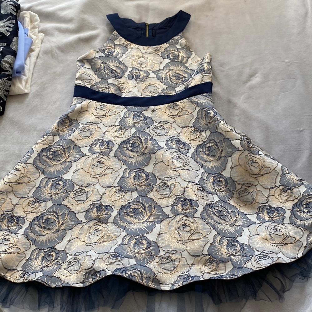 Blush by us angels dress gold / navy formal dress girls 14